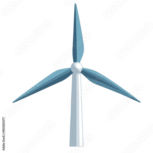 Modern Wind Turbine With Blue Blades on White Background Renewable Energy Source Power Generation Clean Energy Technology