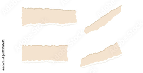 Four long, isolated strips of beige paper with jagged torn edges.