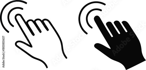Two hand cursor icons one outline one filled representing touch or click action