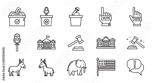 Political elements vector icons representing United States democratic process and elections