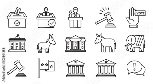 Political icons and symbols representing democracy and American elections