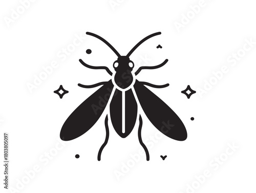 Firefly icon vector illustration solid black white background insect graphic