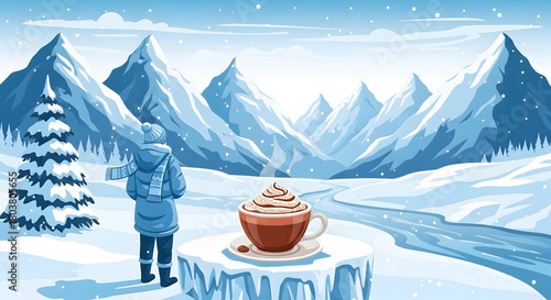 Hot drink for travelers on a snowy winter day