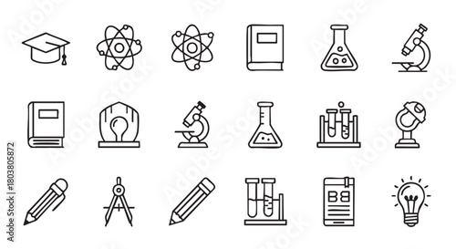 Science and education related line icons on white background art