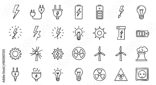 Set of doodle sketch energy and power icon vector illustration