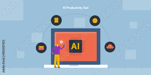 AI engine on digital workspace automates email, content, chat and cloud workflow enable office employee to use productivity tool on mobile device.