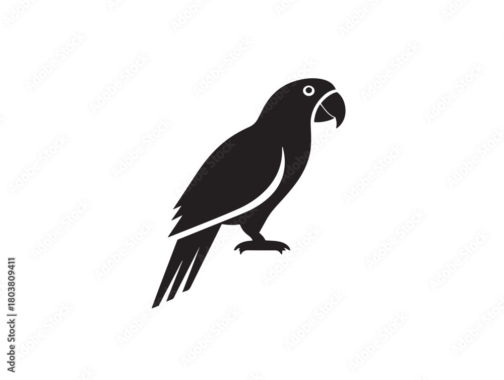 Obraz premium Parrot icon vector illustration solid black white background tropical bird