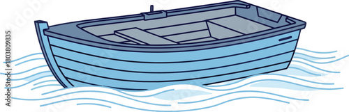 Blue rowboat floating on gentle water waves illustration
