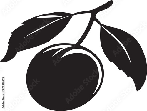 Plum icon vector illustration solid black white background stone fruit