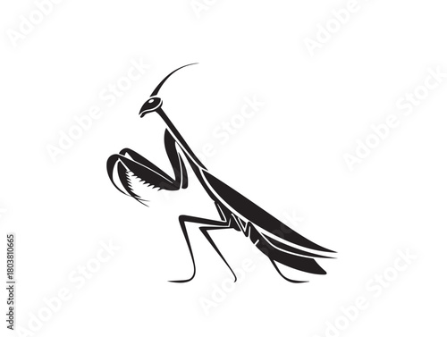 Praying mantis icon vector illustration solid black white background predator insect
