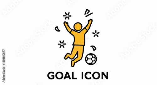Vector icon of a soccer player celebrating a goal, a symbol of victory and achievement in a football match. Simple line art illustration of a winning moment