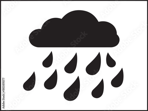Rain icon vector illustration solid black white background falling raindrops