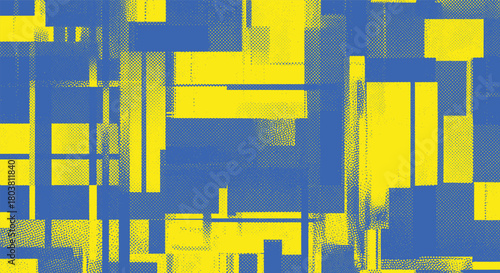 Abstract halftone pattern. Grunge pattern with blue and yellow dots. Colorful backdrop.