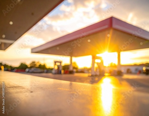 Gas Station at Sunset with Dramatic Sky