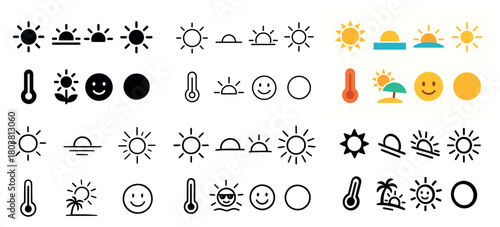 Sun and thermometer icons collection