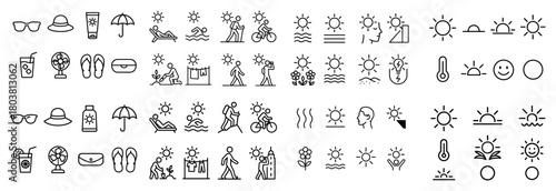 Summer icons collection with various activities
