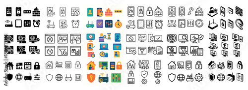 Technology icons set: security, network, devices