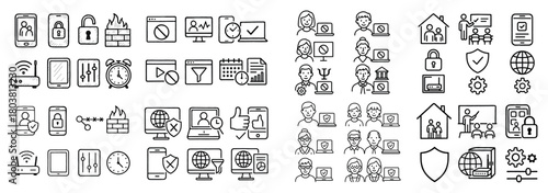Diverse technology and security icon set