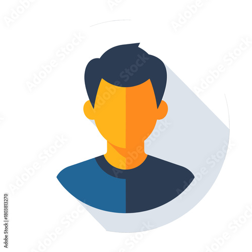 Flat Vector Portrait of a Man with Blue Hair and Shadow on White Background