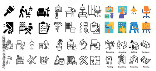 Home decor and renovation icon set