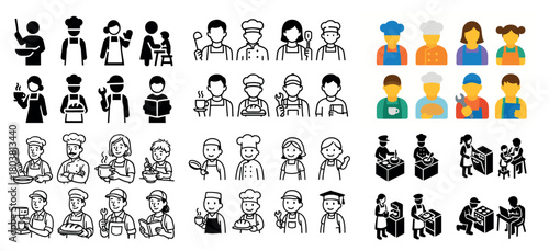 Diverse chef and cook illustrations in various styles