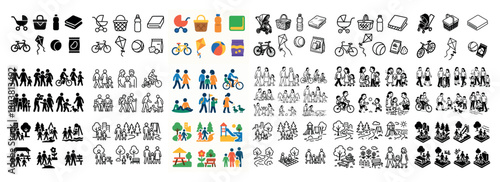 Diverse family activities and icons collection