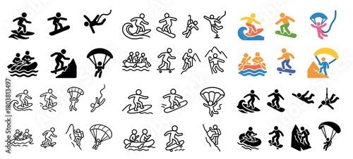 Diverse sports pictograms set in black and color