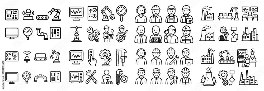 Obraz premium Industrial icons set: technology, engineering, factory