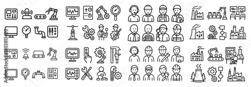 Industrial icons set: technology, engineering, factory
