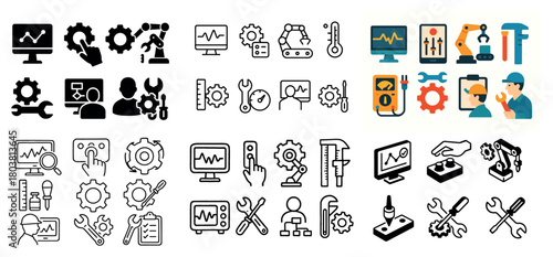 Industrial technology icons and tools collection