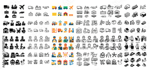 Diverse industry and logistics icons set