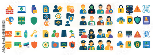 Colorful cybersecurity icons featuring diverse people