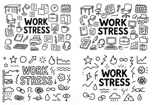 Work stress concepts with office doodles