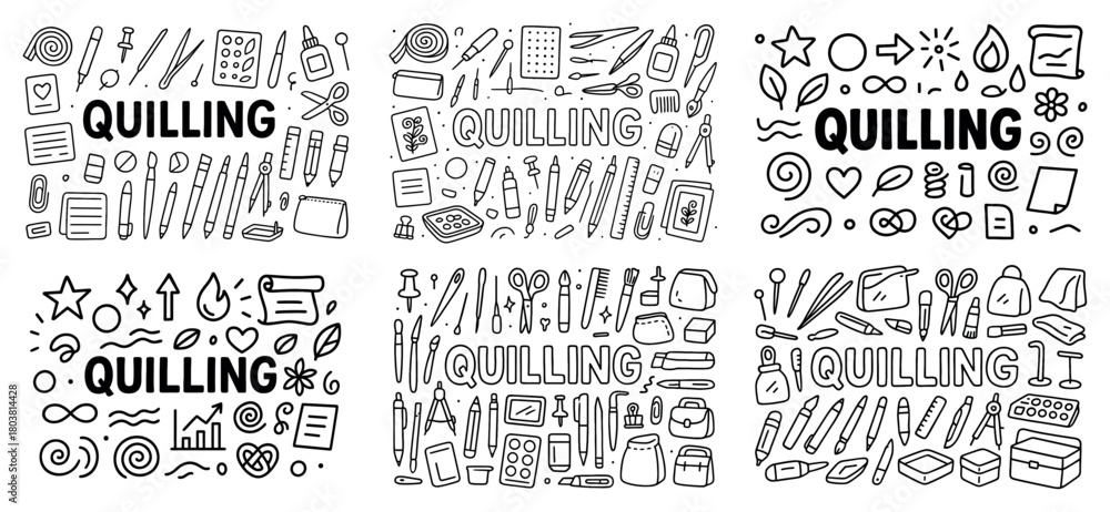 Fototapeta premium Quilling art tools and supplies doodle set