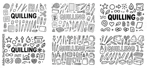 Quilling art tools and supplies doodle set