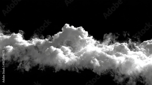 Fluffy white clouds floating against a dark background in a mystical, dreamlike scene during a quiet afternoon