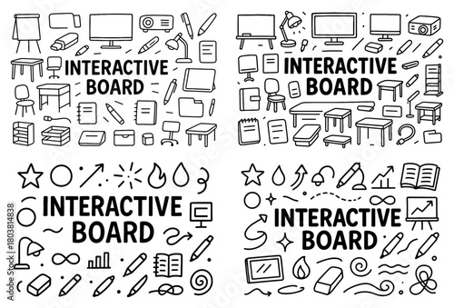 Interactive board icons with office supplies