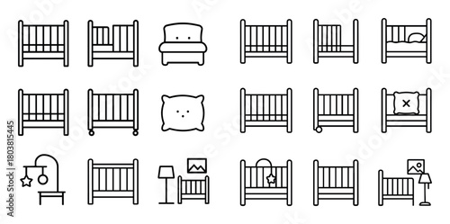 Minimalist Baby Crib Icons