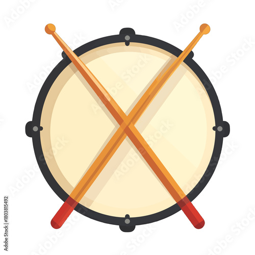 Isometric Drum with Crossed Drumsticks Musical Instrument Still Life on White Background