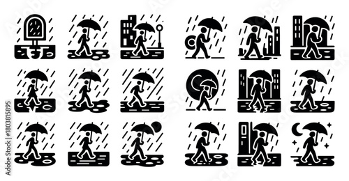 Minimalist Rainy Night Icons