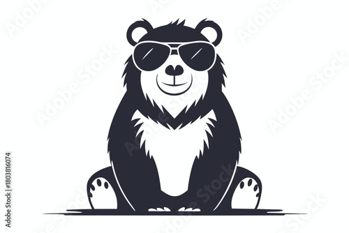 Smiling bear character sits wearing sunglasses and presenting itself in a dark silhouette