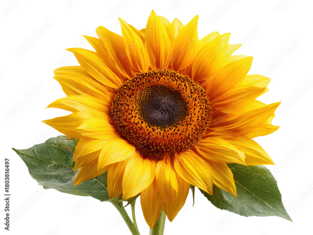 Obraz premium Bright sunflower with vibrant yellow petals and dark center, showcasing natural beauty and freshness