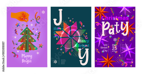 Christmas background, a set of poster templates for Christmas discounts, party invitations. Modern, bright design with gradients.