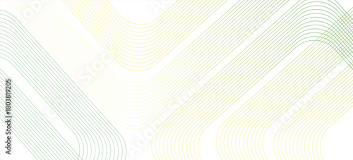 Abstract Geometric Line Background with Curved Stripes in Yellow and Green