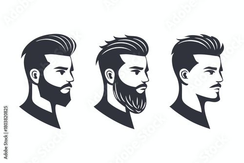 Stylish bearded men profile in monochrome showcase distinct hair and facial styles elegantly