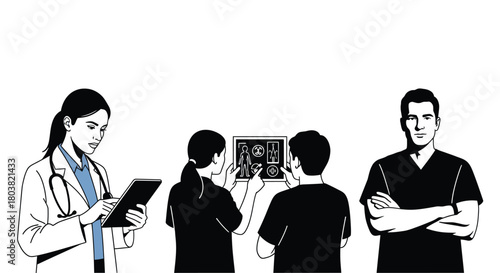 Medical team collaborating on patient care in modern hospital setting