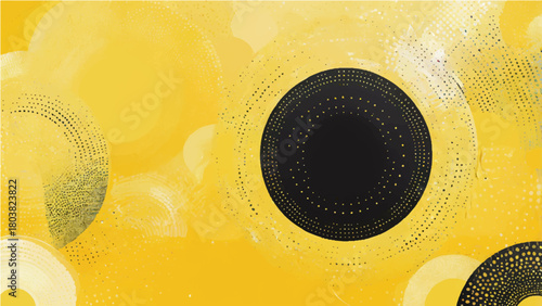 Abstract yellow circle pattern design with retro sound speaker icon illustration for disco party music wallpaper