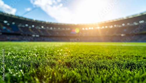 Stadium View from Field Level with Vibrant Green Grass