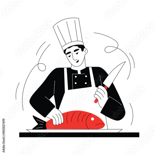 Preparing Fish Dish Flat Illustration EPS 10 File 