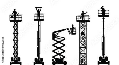 Elevated workers on scissor lifts and platforms construction industry
